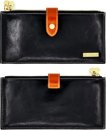 Miniatura 4 de ANDOILT - Cartera de cuero genuino para mujer con bloqueo RFID para tarjeta de crédito con cremallera