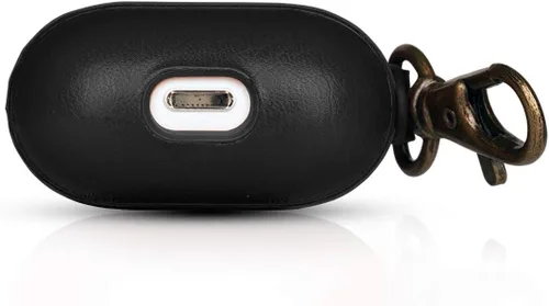 Miniatura 5 de Dreem Om - Funda para estuche con clip para llavero compatible con AirPods 1 y 2, funda de cuero vegano para Airpods para hombres y mujeres, Negro