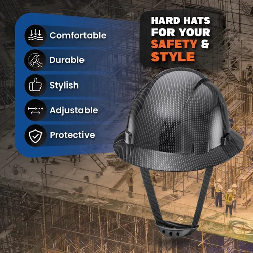 Miniatura 2 de Casco duro OSHA de ala completa sin ventilación con diseño de fibra de carbono, acabado brillante, con suspensión de 6 puntos ACERPAL