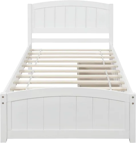 Miniatura 4 de Marco de cama moderno de madera maciza con cajones, plataforma de cama con soporte de listones de madera, no necesita somier, tamaño individual