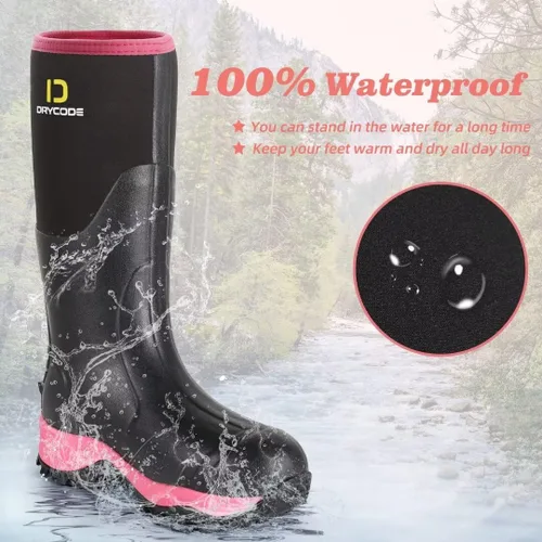 Miniatura 3 de D DRYCODE Botas de goma para mujer con vástago de acero, botas de lluvia cálidas de neopreno de 0.236 pulgadas (0.236 in), botas de lluvia cálidas e