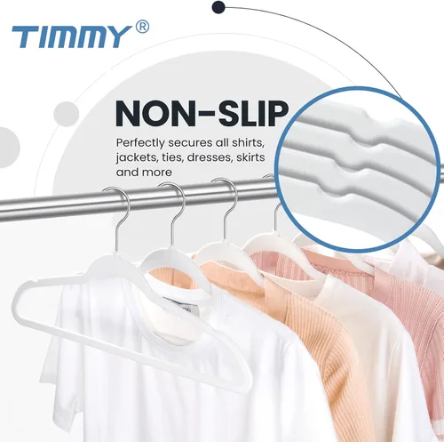 Miniatura 5 de TIMMY Perchas de terciopelo antideslizantes – Traje y abrigo (paquete de 50) Perchas ultrafinas que ahorran espacio y resisten hasta 10 libras