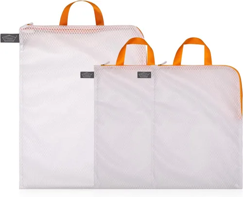 Kimmama Bolsas de malla para lavandería, bolsas de lencería para lavar delicados, bolsas de malla para lavadora, red blanca, cremallera naranja, 1L