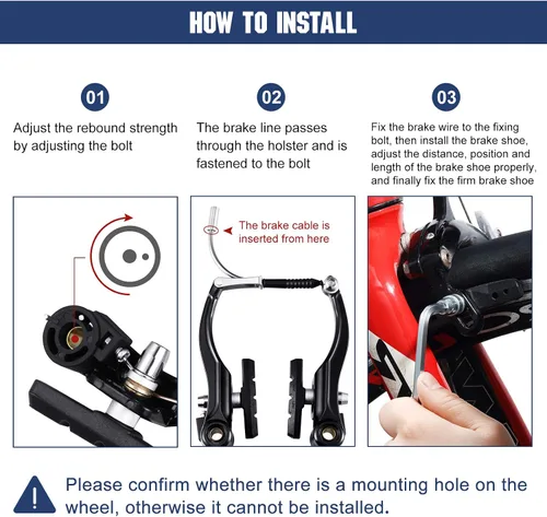 Miniatura 6 de Riakrum 2 juegos de frenos de bicicleta que incluyen 2 pares de frenos tipo V con 2 cables de freno y 4 tapas de extremo de cable para bicicletas