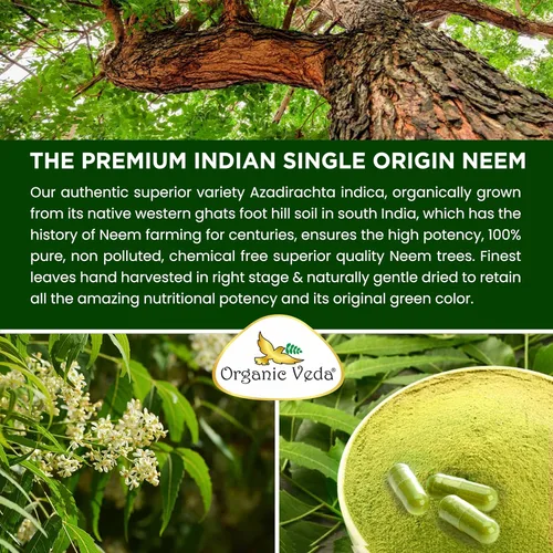 Miniatura 9 de Organic Veda Neem Capsules Triple Complex Extractos de hojas de neem, corteza y flores, suplemento de hierbas para el acné, limpia y limpia la salud