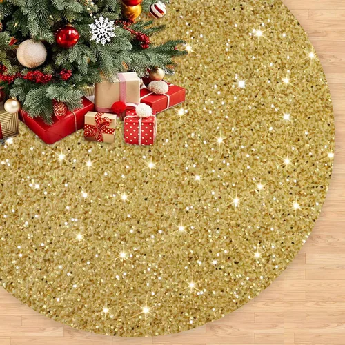 Miniatura 20 de Faldas de árbol moradas de Navidad de 21 pulgadas, faldas de árbol de lentejuelas con purpurina, decoración de tela de terciopelo, falda de árbol