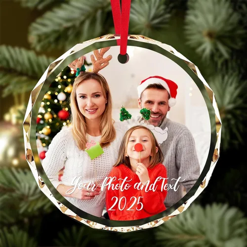 Miniatura 15 de Adornos de Navidad personalizados 2025 – Decoración de cristal de Navidad personalizada con foto/nombre, adorno colgante de cristal de cristal