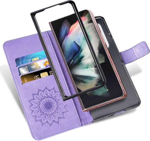 Miniatura 3 de Asuwish Funda de teléfono para Samsung Galaxy Z Fold 3 5G 2021 cartera y girasol de cuero delgado con tapa para tarjetero, accesorios para celda