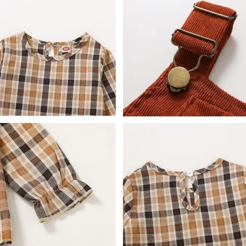 Miniatura 6 de YOUNGER TREE Conjunto de ropa de manga larga a rayas y tirantes para bebé niña con un bolsillo