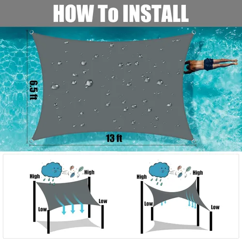 Miniatura 5 de Neween Toldo rectangular impermeable con bloqueo UV para patio y jardín al aire libre (6.5 x 13 pies, gris)