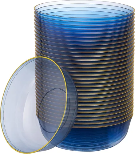 Miniatura 56 de [30 unidades de 8.6 pulgadas] Platos de fiesta de plástico azul oscuro Colección Edge Collection Premium pesado elegante vajilla desechable