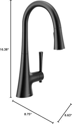 Miniatura 9 de Moen Kurv Grifo de cocina extraíble color negro mate con aumentador de potencia y sistema retráctil, grifo de cocina de transición, instalación