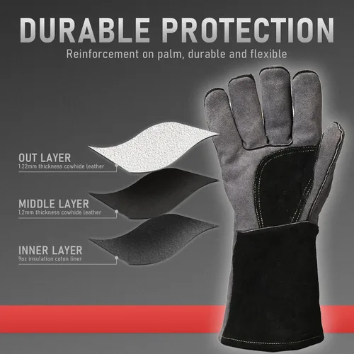 Miniatura 3 de YESWELDER Guantes de soldadura de forja de cuero, resistentes al fuego, 14 pulgadas, con costuras de Kevlar, guantes resistentes para Mig, Tig