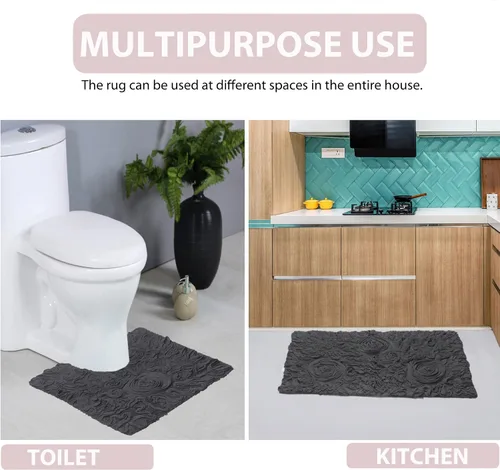 Miniatura 5 de Home Weavers Bell Flower Collection - Tapetes de baño copetudos de 100 % algodón, extrasuaves y absorbentes, antideslizantes, lavables a máquina