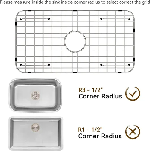 Miniatura 4 de Rejilla de fregadero de acero inoxidable y protectores para la parte inferior del fregadero de cocina, protector de fregadero de 24 x 12 pulgadas