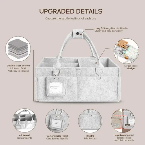 Miniatura 5 de GEMII Organizador de pañales – Organizador grande para bebés con asa para artículos esenciales para recién nacidos, niños o niñas (gris, grande)