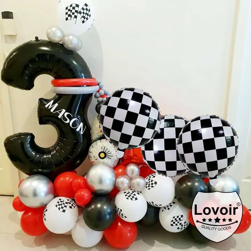 Miniatura 5 de Globo negro número 2 de 40 pulgadas, globos de helio de tereftalato de polietileno de gran tamaño para niños, 2º auto de carreras, camión monstruo