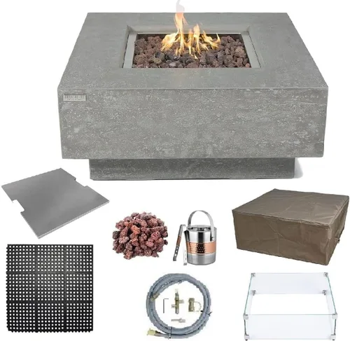 Miniatura 34 de Elementi+ Mesa de Fuego de Gas Colorado de Hormigón Fundido de 56" Rectangular, Hoguera al Aire Libre con Ignición Electrónica Incluye Cubierta