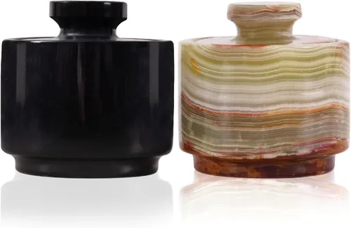 Miniatura 10 de MARBLOUS KRAFTS Salero de Mármol con Tapa 3" Blanco y Negro Cebra Frasco de Especias Para Encimera de Cocina Recipiente de Sal de Piedra y Cuencos
