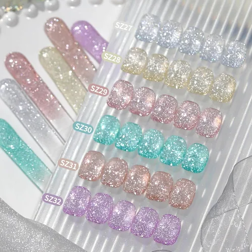 Miniatura 4 de Born Pretty Esmalte de uñas de gel con purpurina reflectante, 6 colores de primavera y verano, esmalte de gel holográfico de larga duración, juego