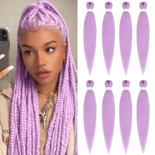 Miniatura 48 de 8 paquetes de extensiones preestiradas - 16 pulgadas de cabello trenzado premium, 55G/paquete, sin picazón, fijación en agua caliente, textura Perm