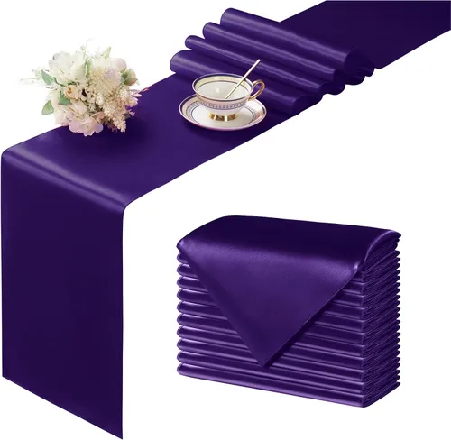 Miniatura 16 de Manyshofu 24 Piezas Caminos de Mesa de Satén Plateado – Tamaño Largo de 12 x 108 Pulgadas, Decoración de Camino de Mesa para Fiestas Brillante