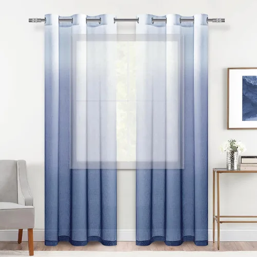 Miniatura 22 de DWCN Cortinas Transparentes Ombré - Cortinas de Lino Sintético con Gradiente Semi Voile con Ojales en la Parte Superior para Dormitorio y Sala