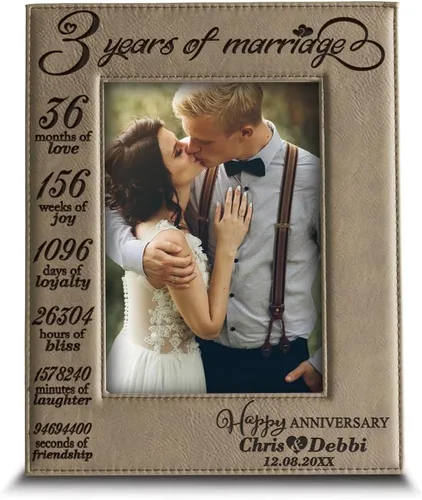 Miniatura 6 de BELLA BUSTA - Marco de fotos de cuero grabado para 3 años de matrimonio, para siempre a go-Tritonal 3er aniversario (4 x 6 horizontal)