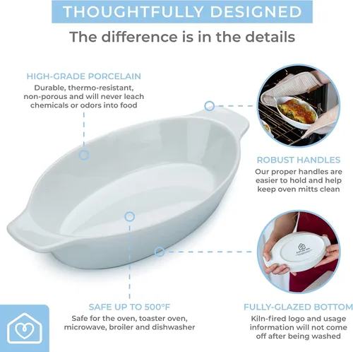 Miniatura 3 de Heartland Home Plato de Cazuela Mini de Porcelana Ovalado Au Gratin (Juego de 2 piezas). Plato para Hornear Coliflor Au Gratin, Tazones para Banana