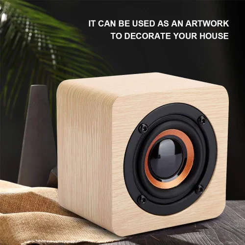 Miniatura 3 de Altavoz Bluetooth retro, altavoz portátil de madera amarillo alimentado por USB con sonido HD y graves ricos para computadora PC