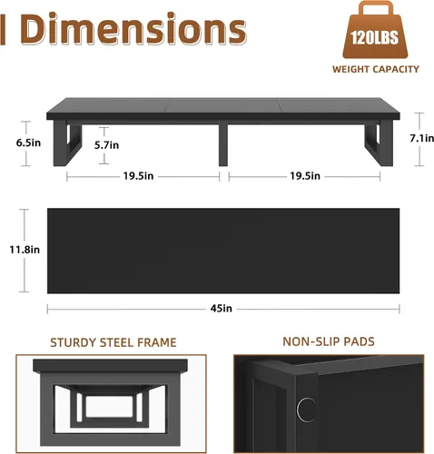 Miniatura 7 de YAOHUOO Elevador de TV grande de 45 pulgadas para TV de 32 a 60 pulgadas, estante elevador de TV con patas de acero, soporte elevador de mesa