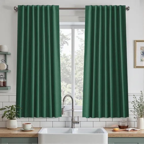 Miniatura 11 de UHITECH Cortinas cortas de lino de 24 pulgadas de largo para ventanas pequeñas de granja, cortinas opacas modernas para sala de estar, pestañas