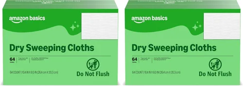 Amazon Basics Paños de piso secos | Limpia polvo y suciedad | Eliminación de pelo de mascotas | 64 unidades | Paquete de 2