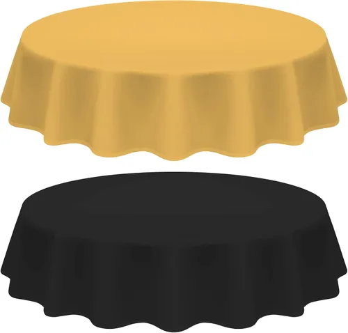 Amylove Mantel de plástico 2026 negro y dorado a granel, mantel de graduación redondo de 84 pulgadas impermeable para aniversario, graduación,