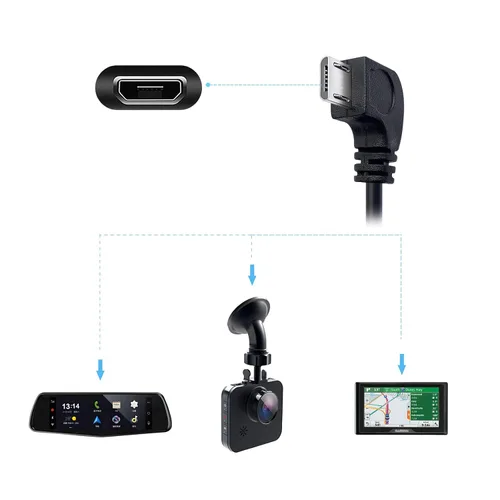 Miniatura 3 de Pixelman Cable de alimentación para cámara de salpicadero, cable de carga micro USB de 11.5 pies de largo para cámara de espejo de salpicadero