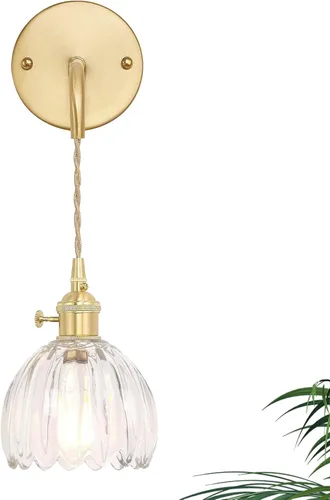 Miniatura 29 de Shenmoyl Candelabro de Pared Operado por Batería con Soporte de Cadena Ajustable, Patrón de Tulipán Verde, Vidrio con Diseño Retro en Oro, Lámpara