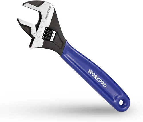 Miniatura 12 de WORKPRO Llave ajustable de 10 pulgadas, llave de mandíbula ancha de acero Cr-V con óxido negro, escalas métricas y SAE, para el hogar, garaje, Azul