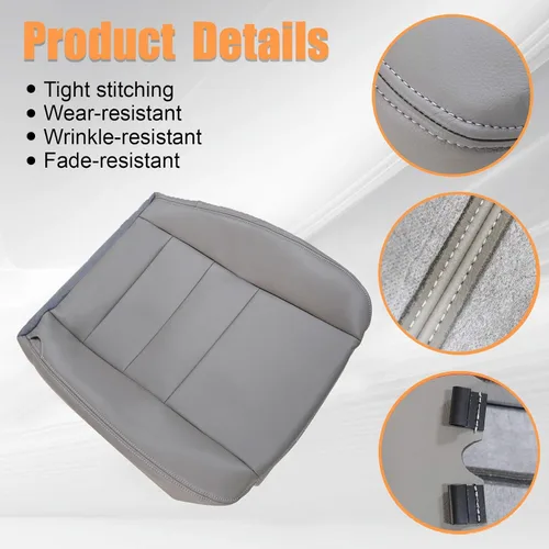 Miniatura 4 de Fundas de asiento inferiores del lado del conductor de cuero de microfibra gris aptas para F250 F350 F450 F550 Super Duty, Lariat XL, FX4 y XLT