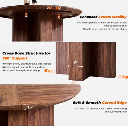 Miniatura 6 de OKD Mesa de comedor redonda de madera moderna de 47 pulgadas para 4, mesa de comedor con base de pedestal cruzada estable y mesa gruesa, mesa