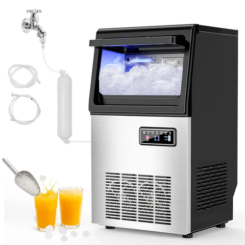 Miniatura 24 de Máquina de hielo Nugget para encimera 40 libras/día, contenedor de hielo de 10 libras, máquina de hielo de pellets suaves masticables de acero