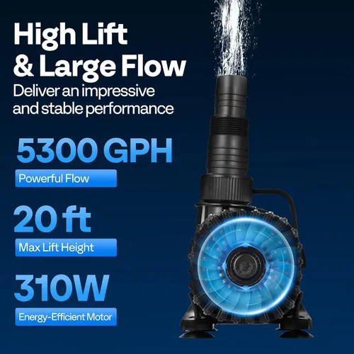 Miniatura 3 de VIVOHOME Bomba de agua sumergible de 310 W 5300 GPH con salida de agua ajustable de 180°, elevación de 20 pies de altura para fuentes de cascada