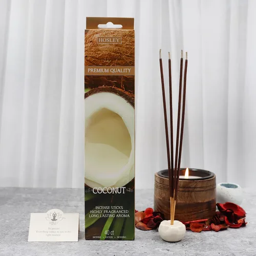 Miniatura 3 de Hosley Paquete de 120 varillas de incienso + paquete de 120 unidades (total 240) – Coco – Paquete a granel perfecto para el hogar, meditación