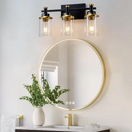 Miniatura 2 de Accesorios de Luz de Baño de 3 Luces, Accesorio de Luz de Tocador Negro y Dorado Cepillado Sobre Espejo, Apliques de Pared Modernos Iluminación