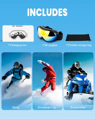 Miniatura 7 de AVV - Gafas de esquí con protección UV, gafas antiniebla para snowboard, gafas de nieve OTG para hombres, mujeres, adultos y jóvenes