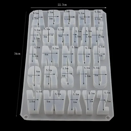 Miniatura 2 de Moldes de resina epoxi del alfabeto inglés, molde de yeso de silicona, letras mayúsculas 3D, molde de cemento para bricolaje, joyas, velas