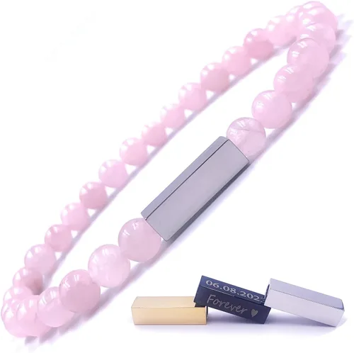 Miniatura 30 de Pulseras de cuentas personalizadas, Pulsera de piedras preciosas de 0.236 in, Pulsera grabada con láser, Pulsera de piedra natural, Pulseras unisex