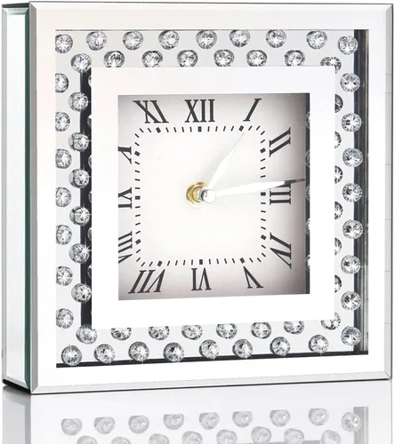 Miniatura 7 de ALLARTONLY Reloj de pared de escritorio de 8 x 8 x 2 pulgadas con diamantes triturados con espejo, reloj decorativo para decoración del hogar.