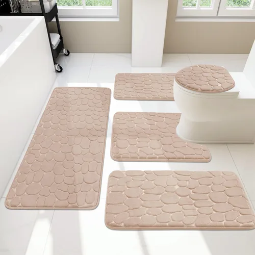 Miniatura 12 de YIHOUSE Juego de 2 tapetes de baño de espuma viscoelástica, antideslizantes, absorbentes de agua, lavables, para fregadero, inodoro y suelo Negro