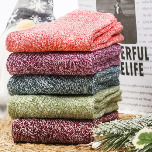 Miniatura 5 de Loritta 5 Pairs Womens Wool Socks Thick Knit Vintage Winter Warm Cozy Crew Socks Gifts