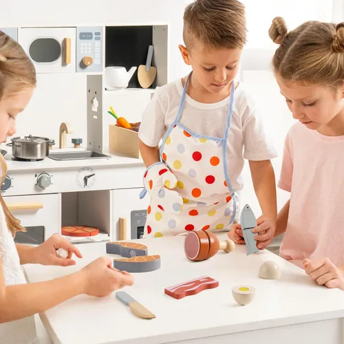 Miniatura 5 de ROBUD Juego de Comida de Madera para Jugar, Alimentos de Juguete para Cortar para Cocina de Simulación de Niños, Accesorios de Juguete de Cocina